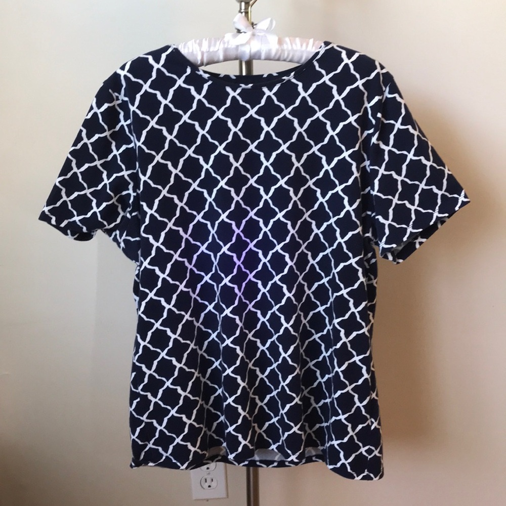 Talbots XL Like-New Navy and White Short Sleeve Top, 95% Cotton, 5% Spandex